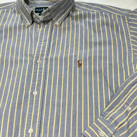 Ralph Lauren Classic Fit Striped Oxford Shirt, Blue with Yellow Stripe SZ Large - Picture 5 of 6